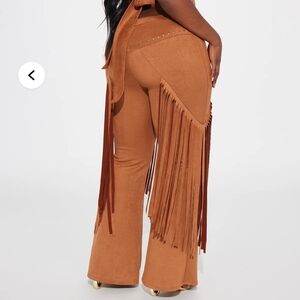 Fashion Nova Tan Fringed Two Piece Pant Set